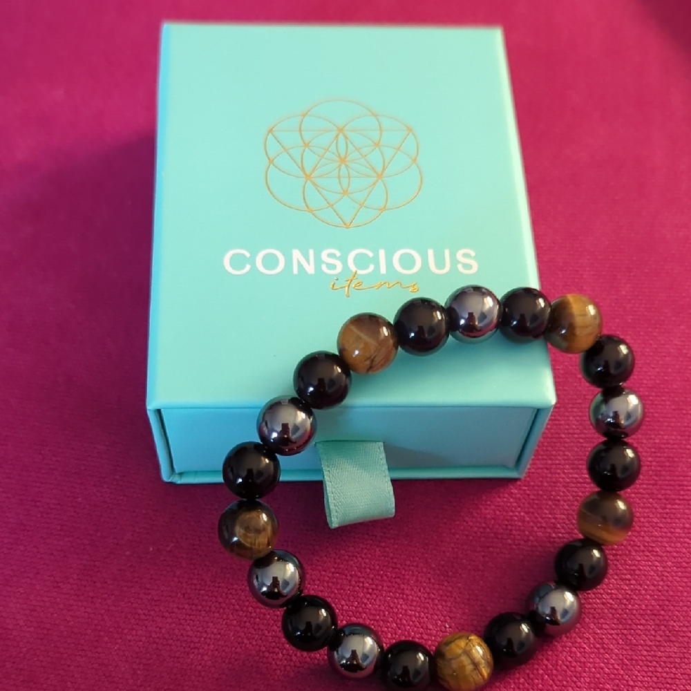 Black, Brown & Gunmetal Beaded Bracelet
